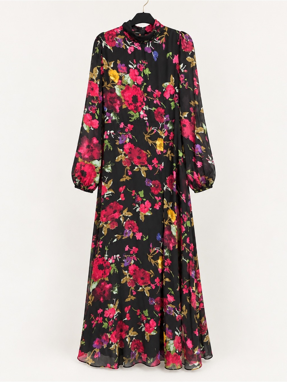 Lulu's Black Maxi Dress with Fuchsia & Yellow Floral Print
